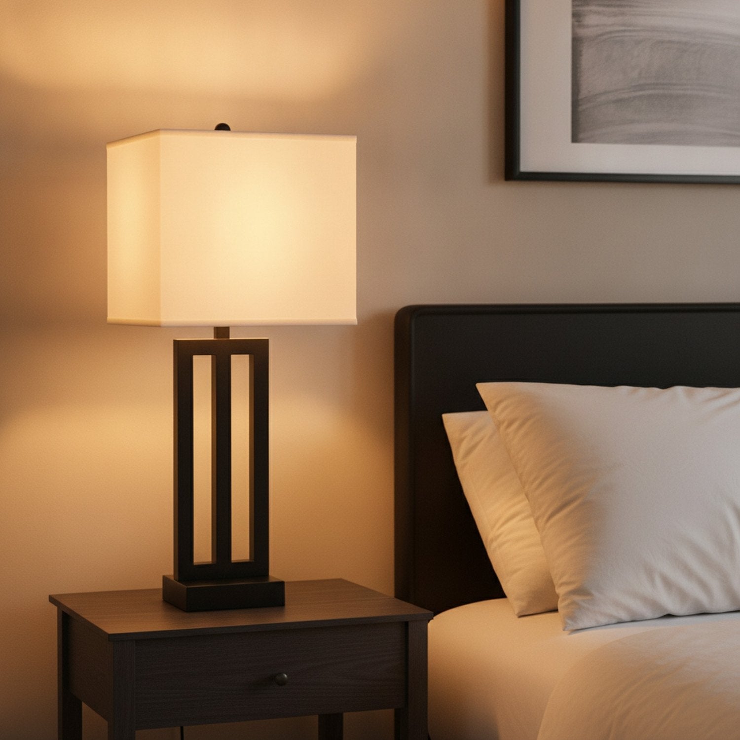 30" Black Metal USB Table Lamp With White Shade - L2