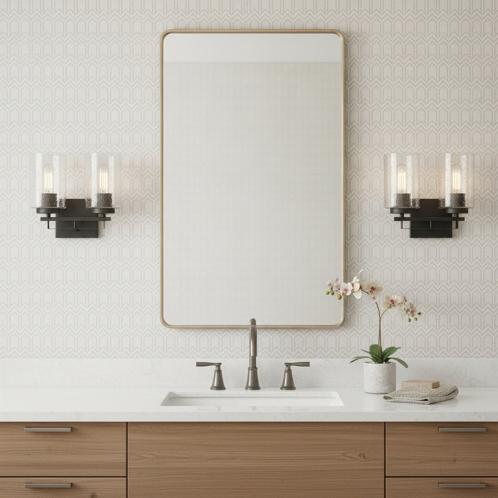 Bronze Metal and Textured Glass Three Light Wall Sconce - L2