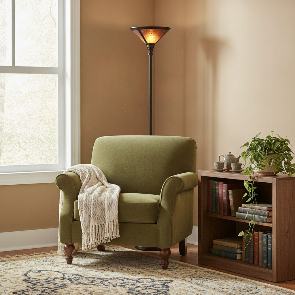 71" Rusted Torchiere Floor Lamp With Brown Dome Shade - L2
