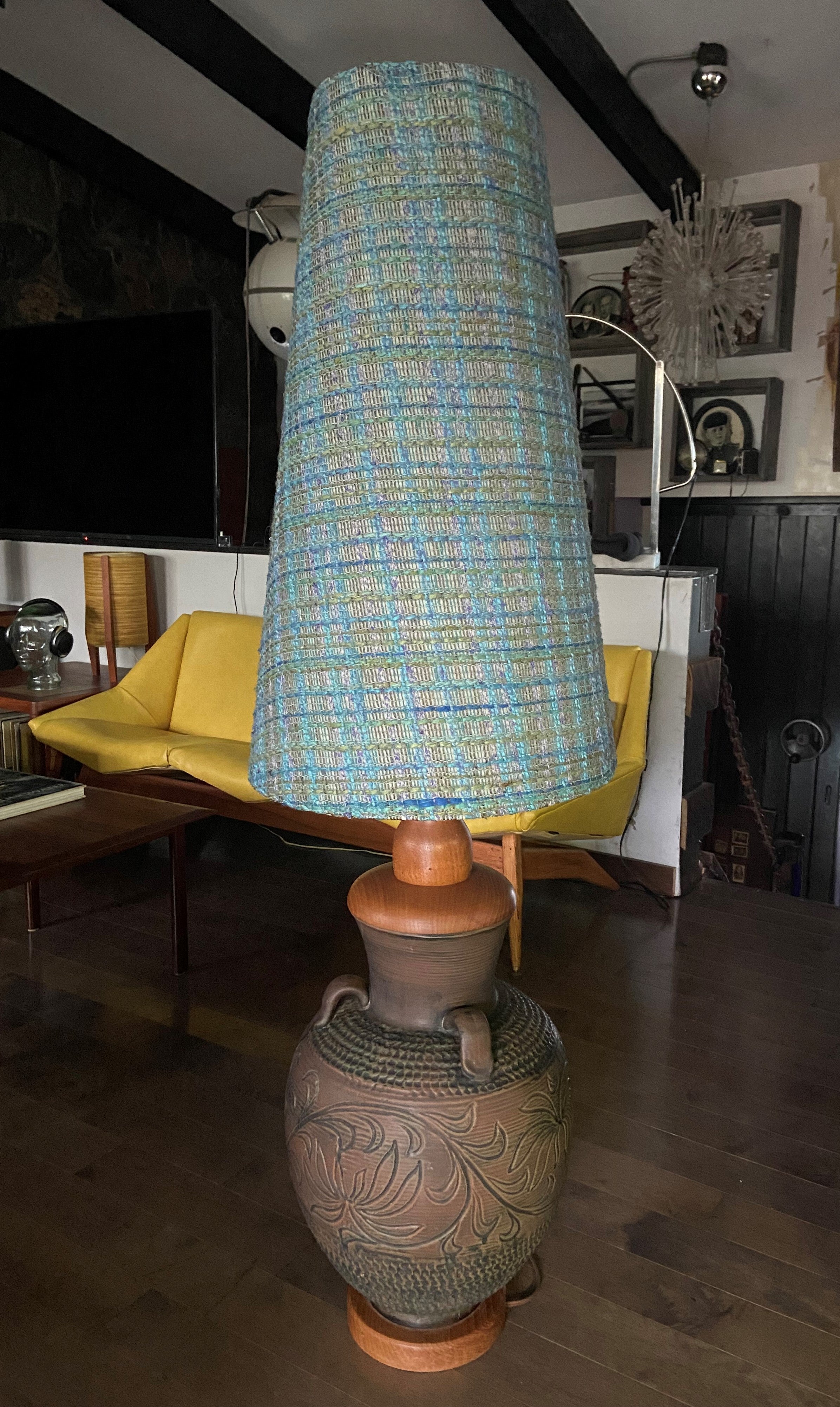 Large Mid Century Modern Ceramic Floor Lamp, H 60" (with lampshade)