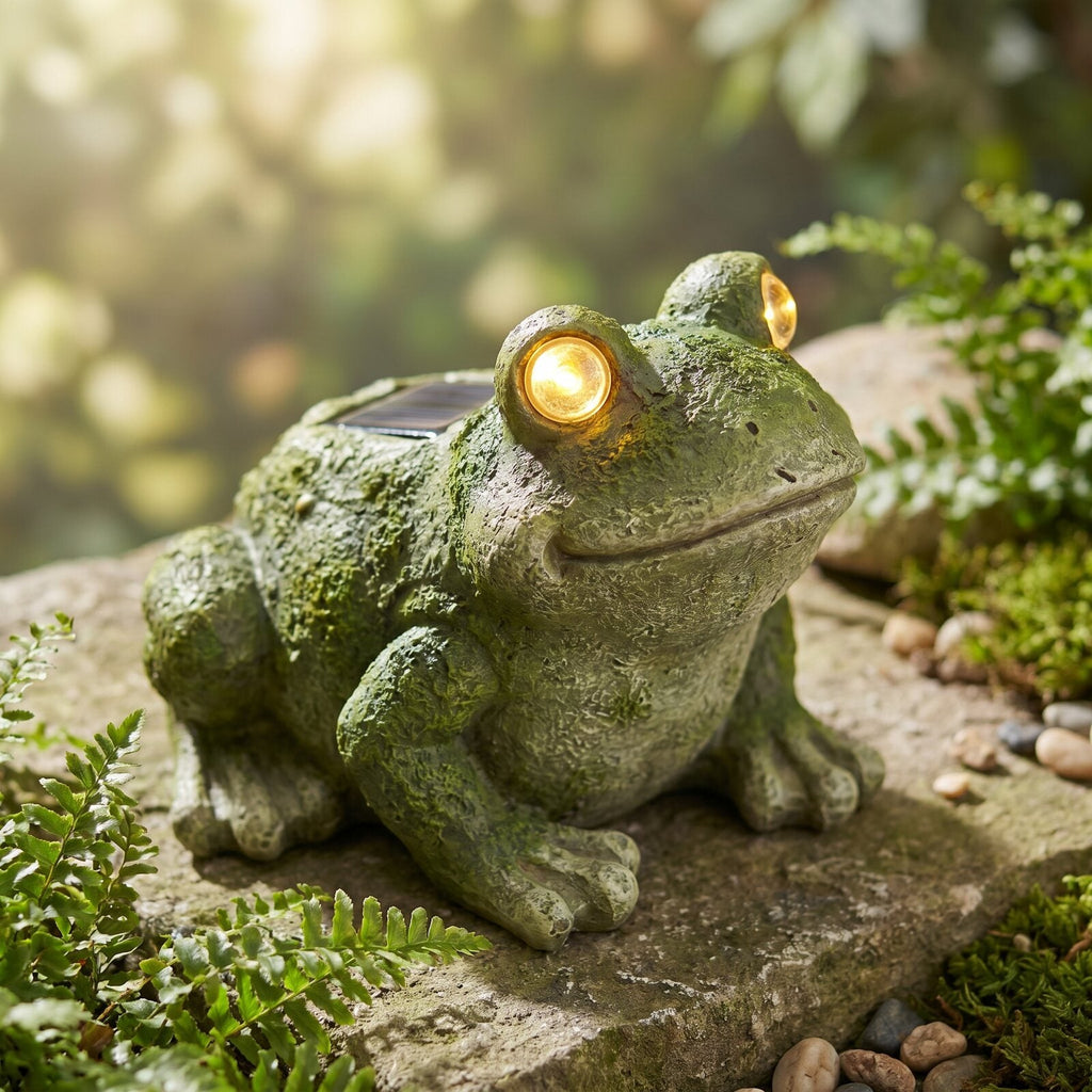 Solarna Figurka Żaby Z Świecącymi Oczami LED — zbliżenie na detale