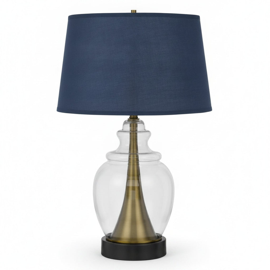 30" Black Metal Urn Table Lamp With Navy Blue Empire Shade - hero