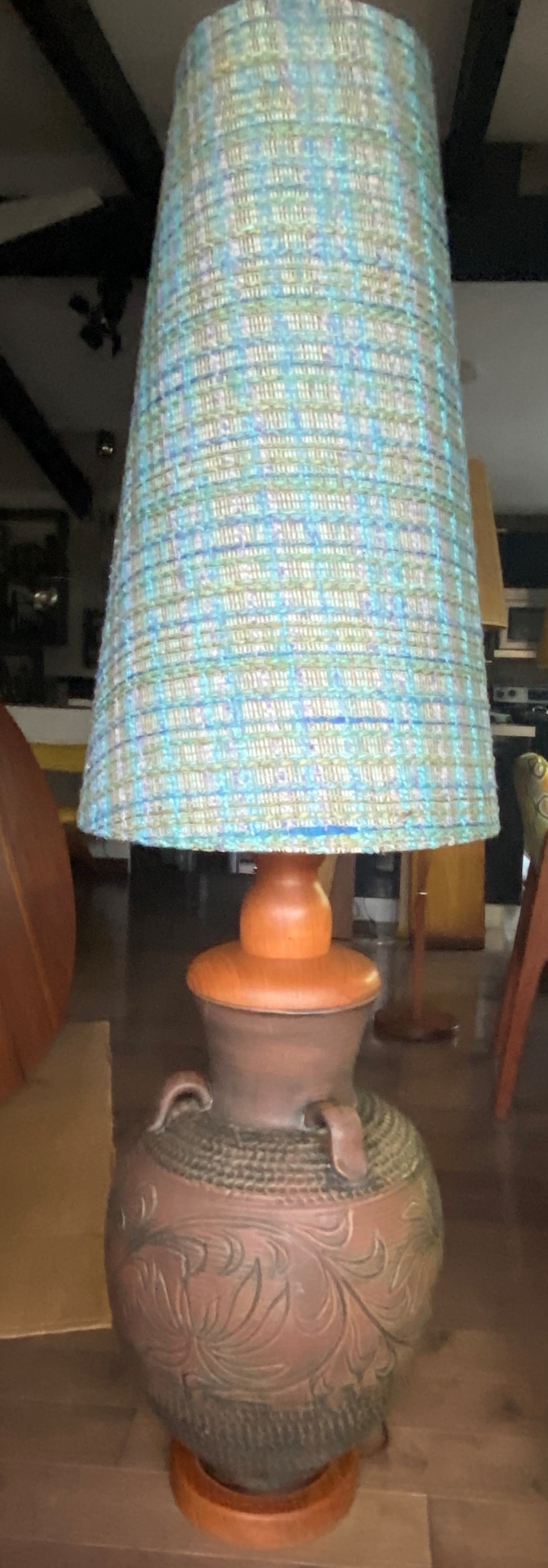 Large Mid Century Modern Ceramic Floor Lamp, H 60" (with lampshade)