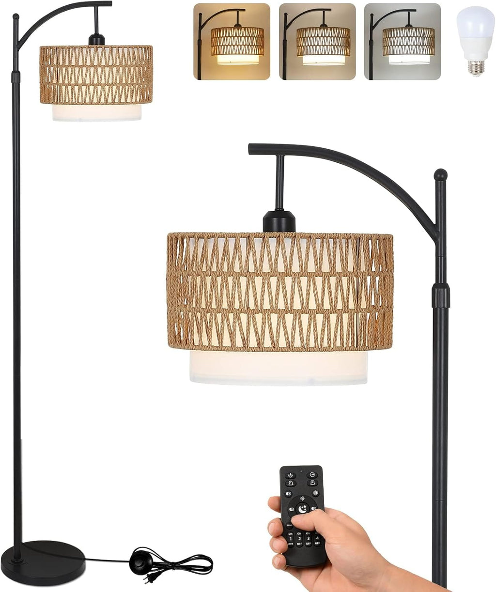 Arc Floor Lamp with Remote and Double Lampshades