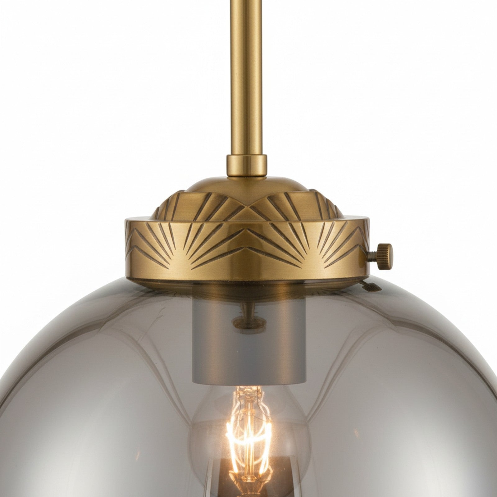 Art Deco Brass Pendant - close-up of brass collar and art deco geometric hardware detail