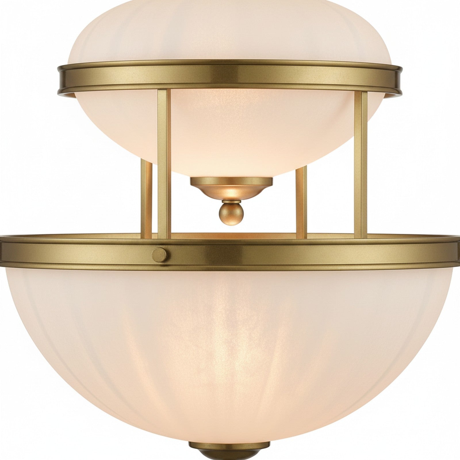 Tiered Brass & Milky Glass Pendant - close-up of opal glass diffusing warm light with brass fitting