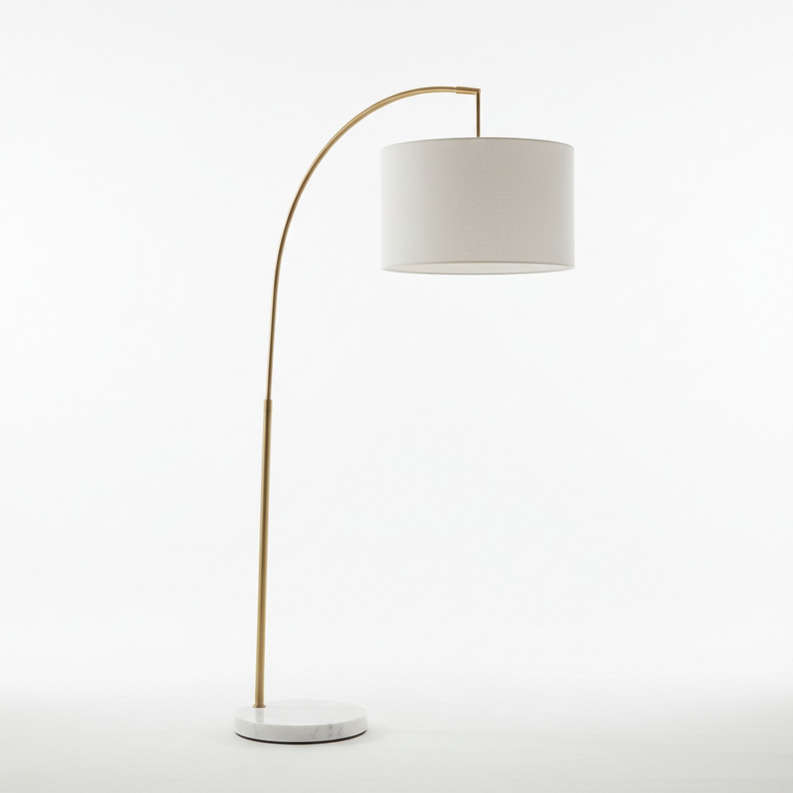 Mid-Century Arc Floor Lamp with Brass Arm and White Marble Base - Product Image