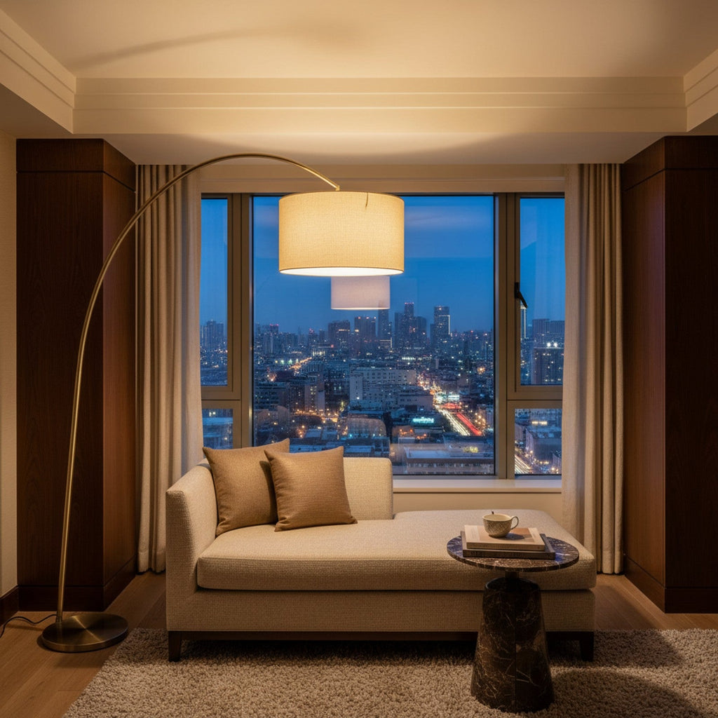 Big Dipper Arc Floor Lamp - Hotel Suite Scene