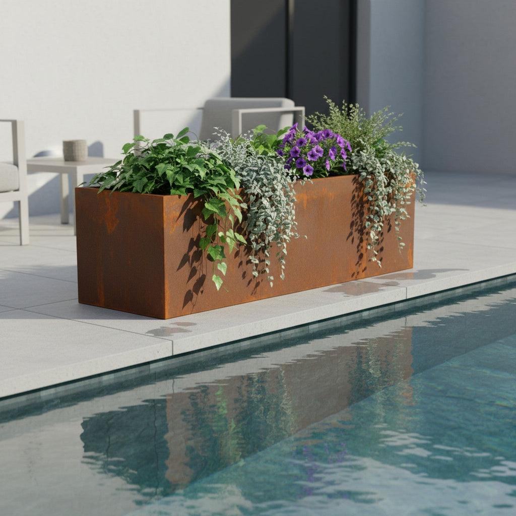 Corten Steel Rectangular Planter - Context Scene