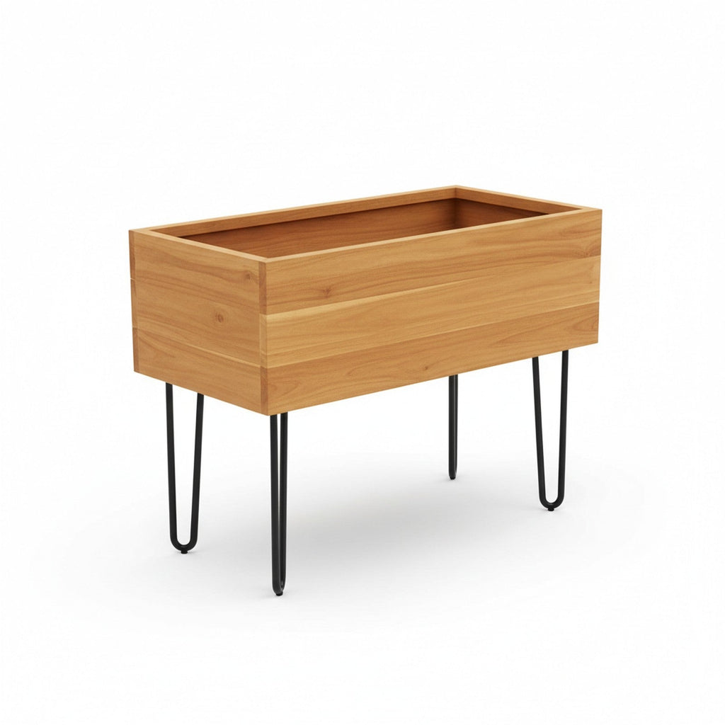 Teak & Steel Elevated Planter Box - Product Photo