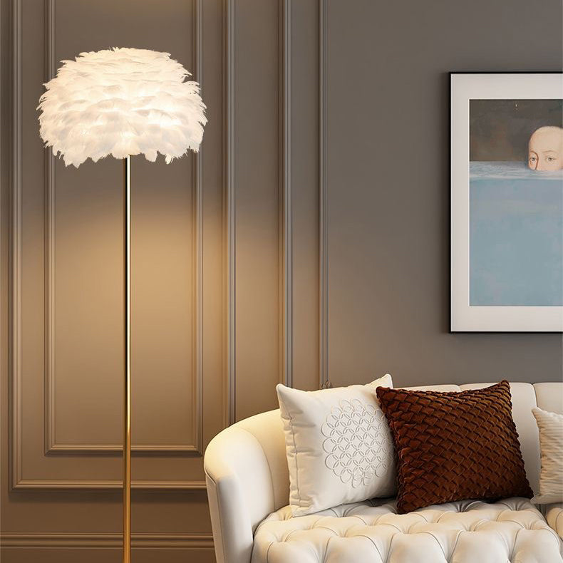 Nordic Floor Lamp with Feather and Crystal Shade