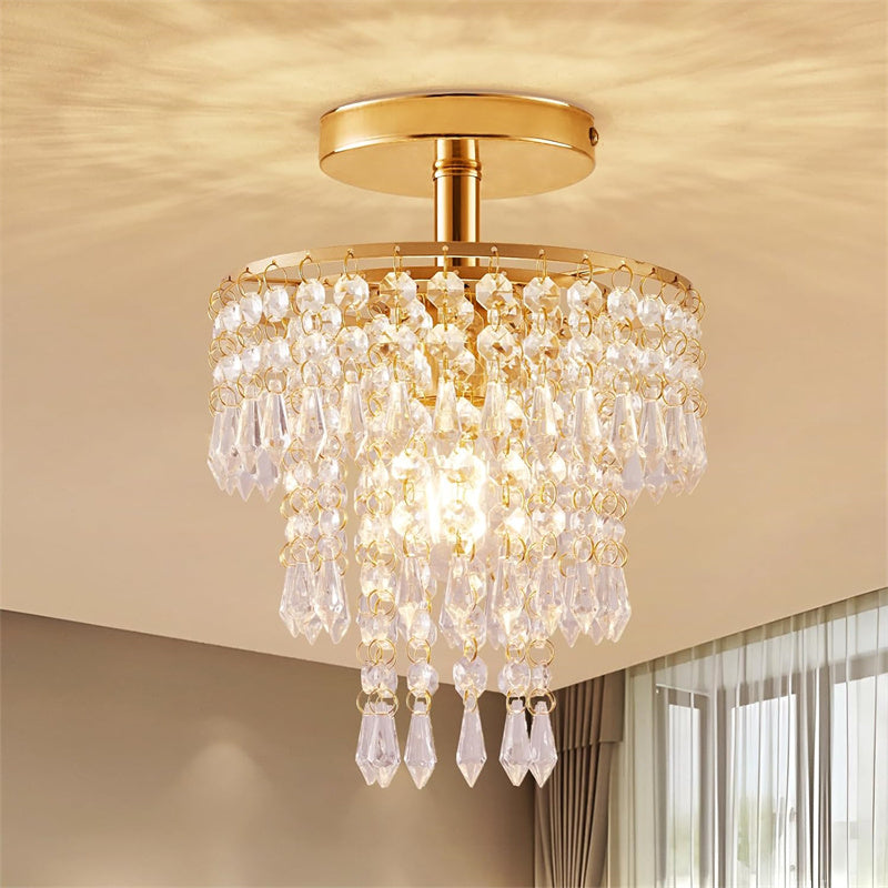 Recessed Ceiling Lamp with 3 Levels of Crystal Drops