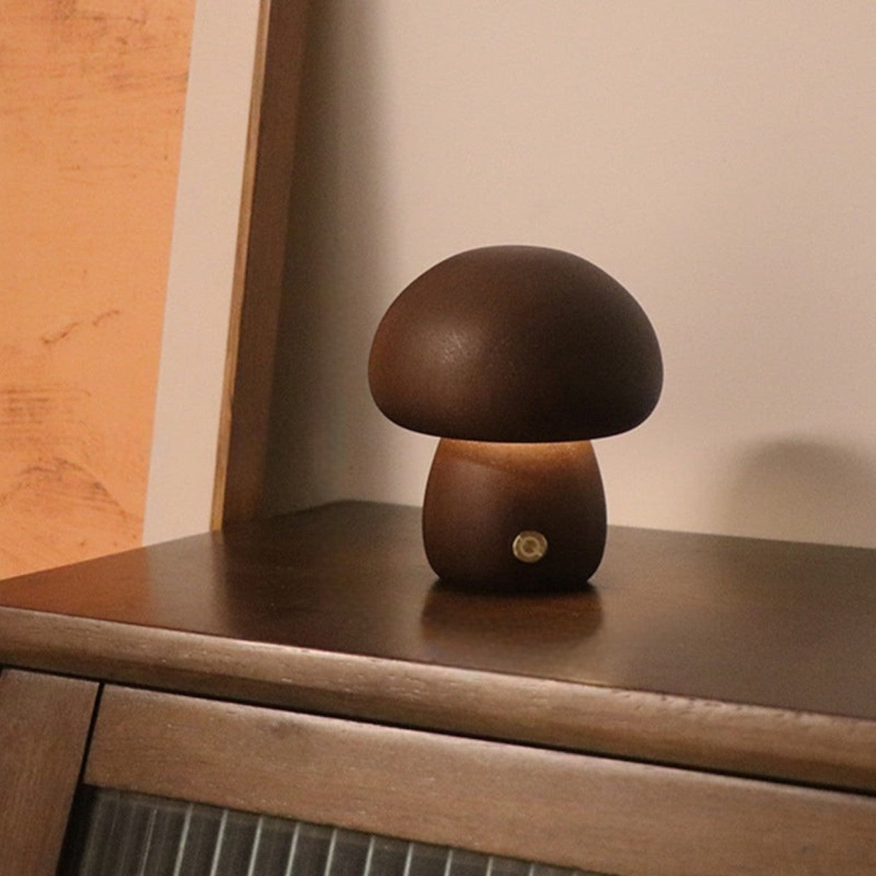 Rechargeable Table Lamp with Wooden Mushrooms