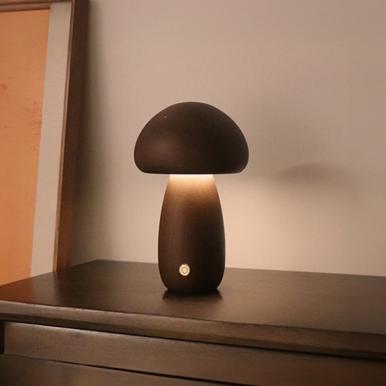 Rechargeable Table Lamp with Wooden Mushrooms