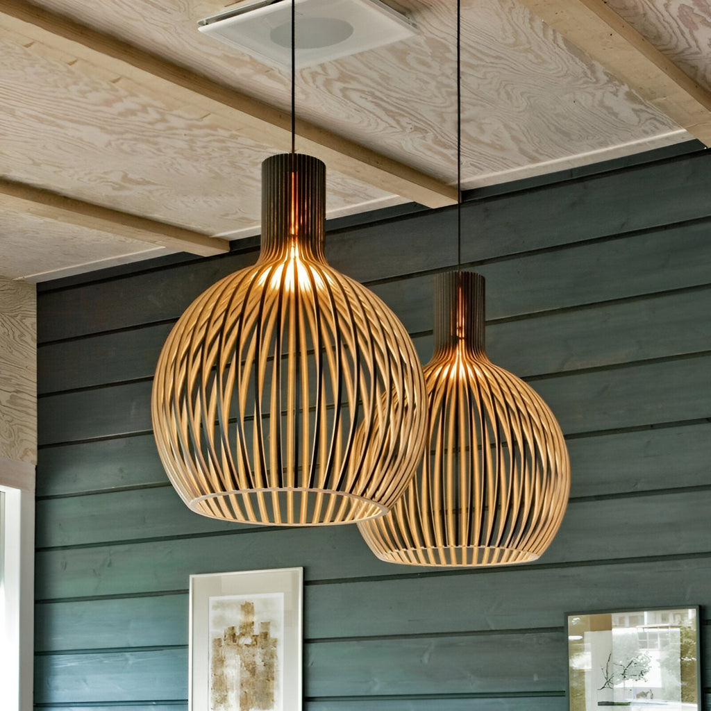 Nordic Pendant Lamp – Vintage Rustic Wood Pendant Lamp for Living Room