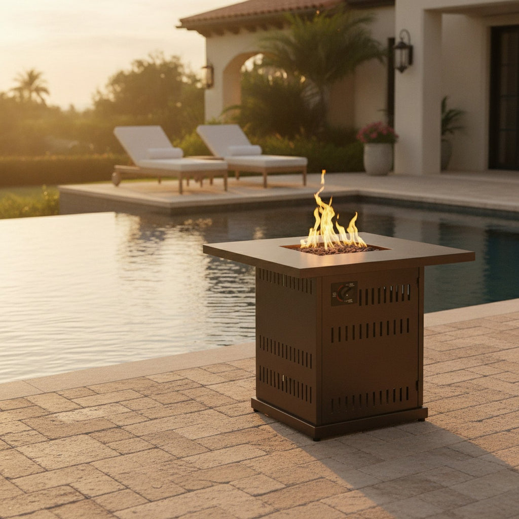 Steel Propane Square Fire Pit Table With Cover - L3