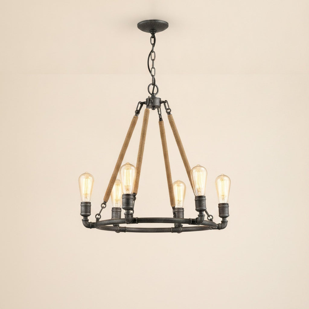 Brown and Black Candle Style Six Light Metal Dimmable Chandelier - hero