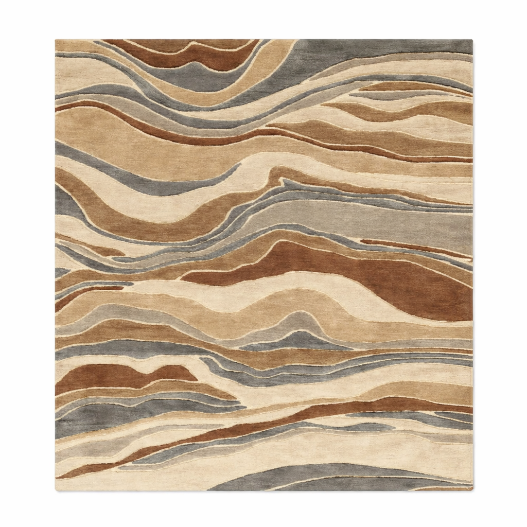 Multicolored Wool Rug With Fluid Pattern