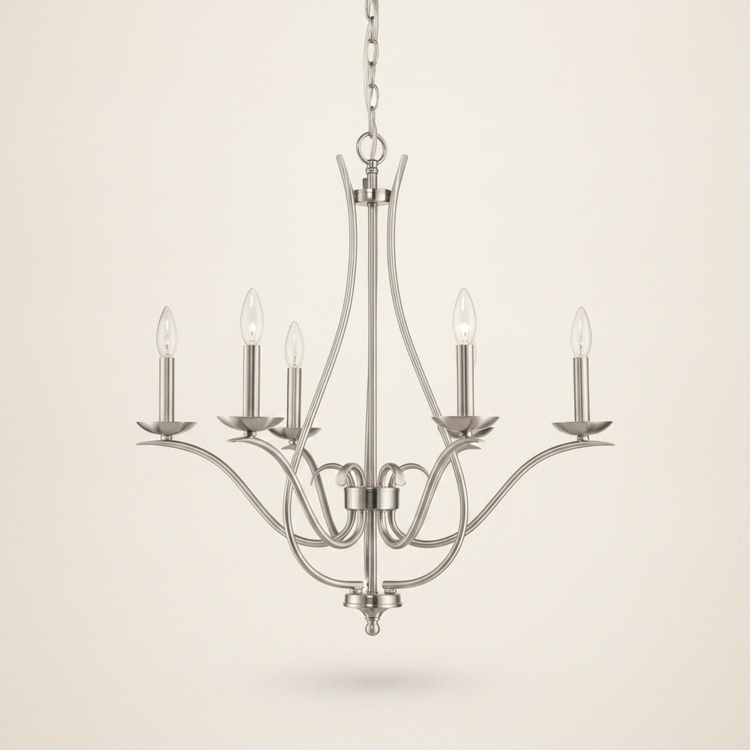Nickel Candle Style Six Light Metal Dimmable Chandelier - hero