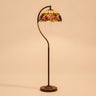 Tiffany-Style Arc Floor Lamp, Amber & Red Stained Glass