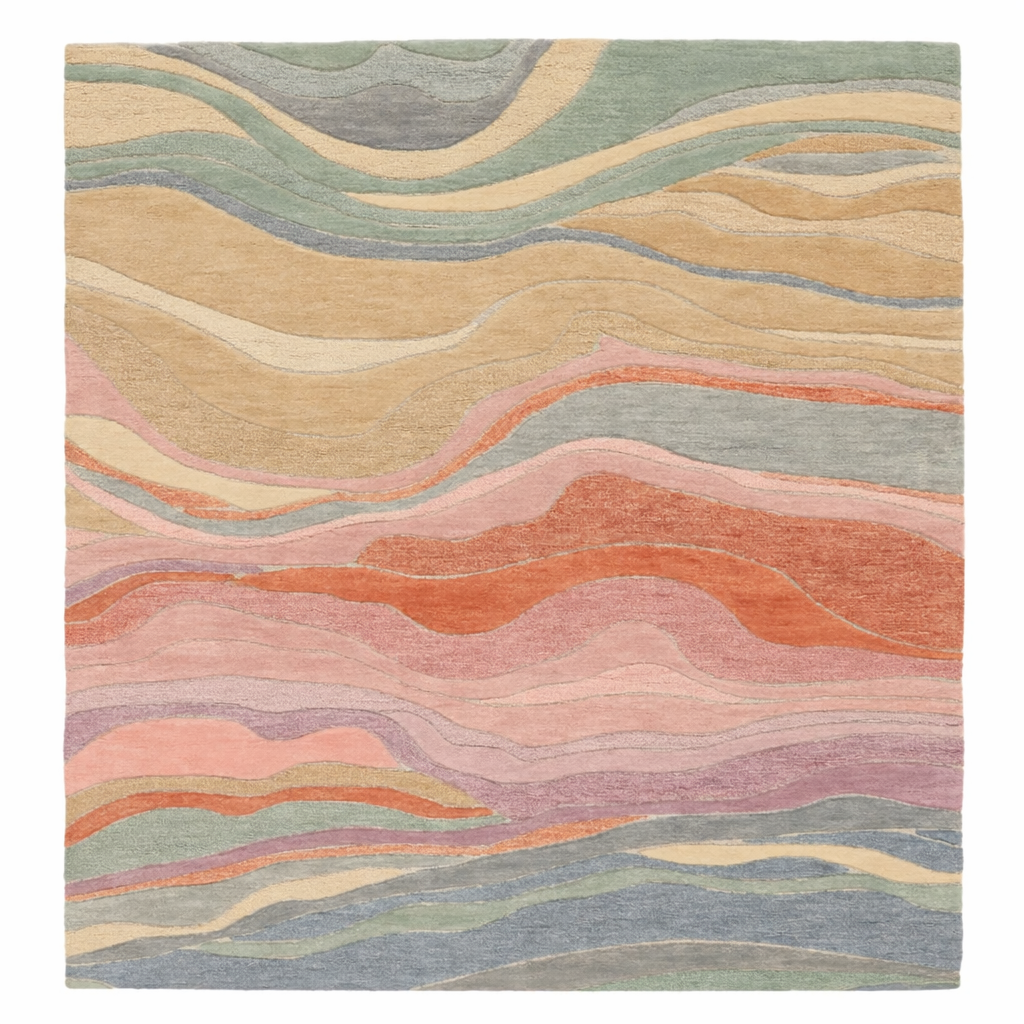Multicolored Wool Rug With Fluid Pattern