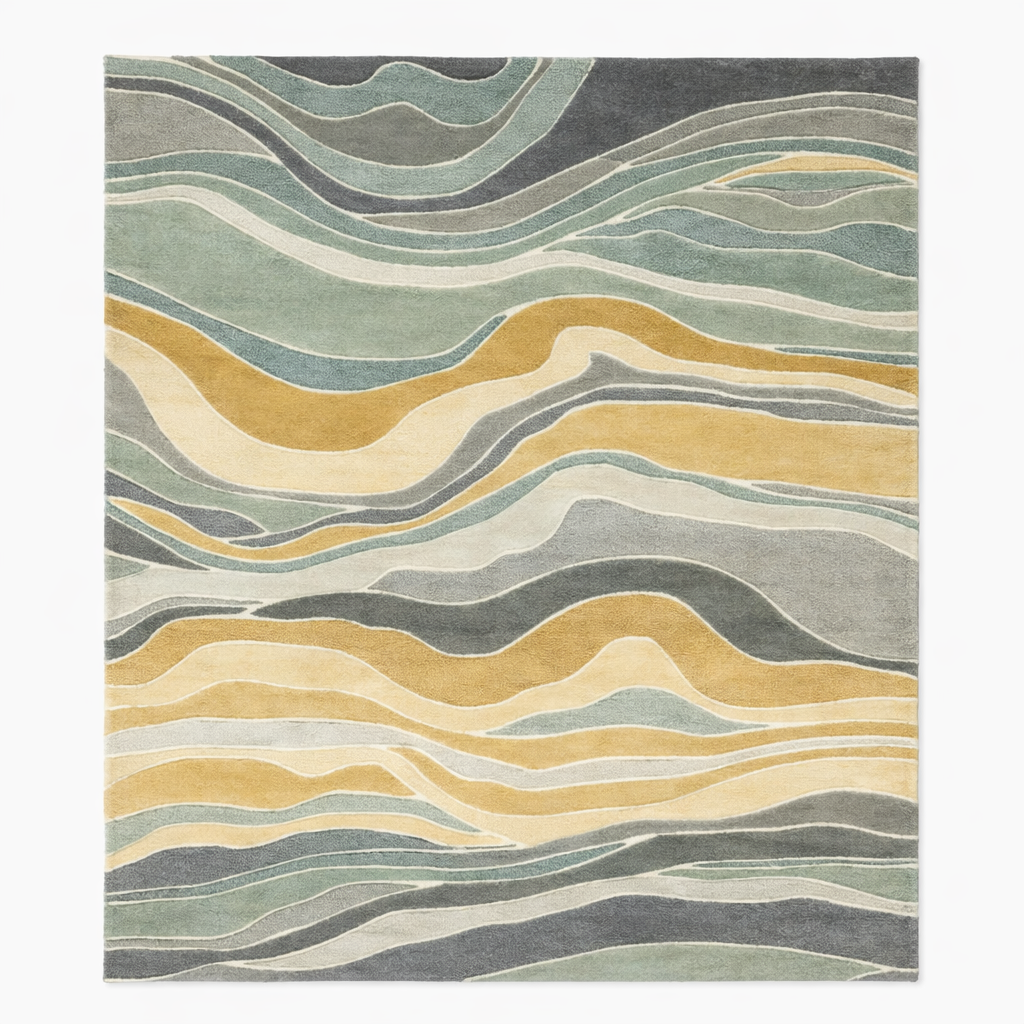 Multicolored Wool Rug With Fluid Pattern