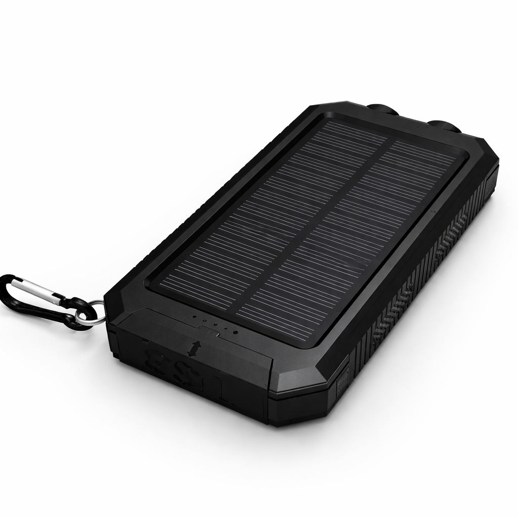 Solar Power Bank With Two USB Ports And LED Flashlight