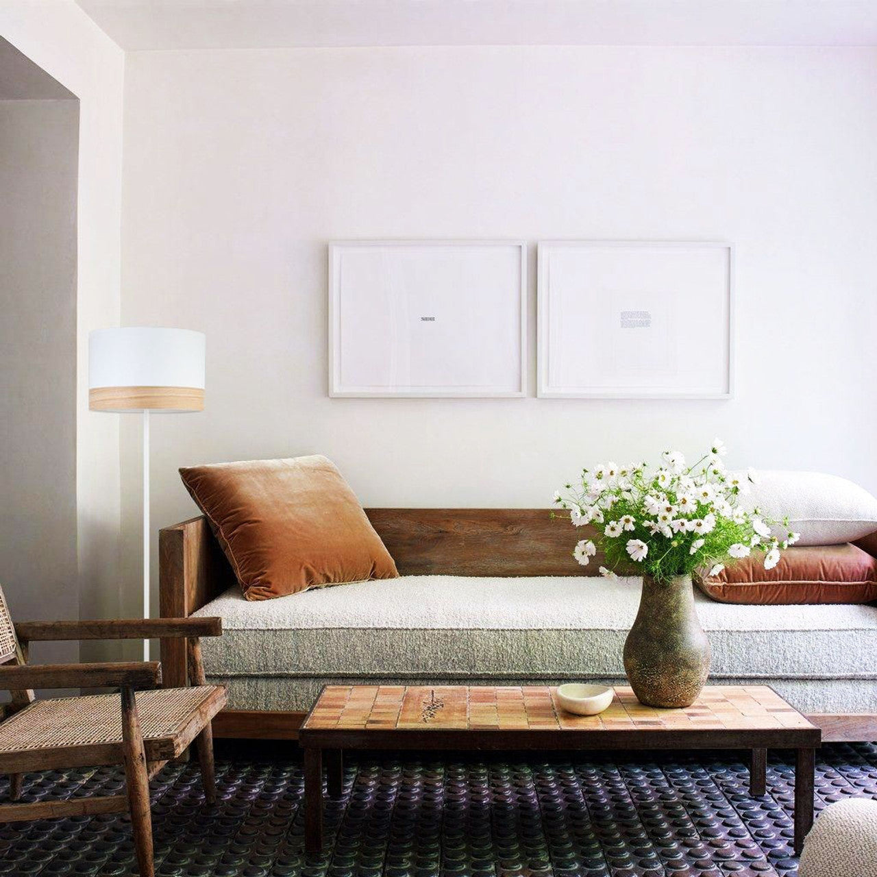 Elegant Drum-Shaped Floor Lamp E27 1470mm 72W White and Wood