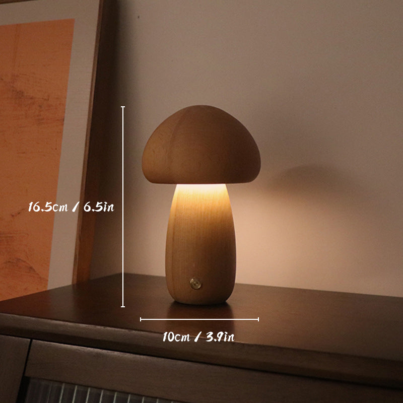 Rechargeable Table Lamp with Wooden Mushrooms
